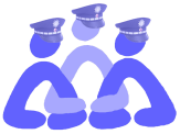 Logo drei gezeichnete Menschen haken sich unter und haben eine Polizeimütze auf