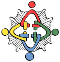 Das Logo stellt vier ineinander greifende Menschen darstellen im Hintergrund ist der Polizeistern abgebildet